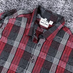 Haupt Shirt Mens 2XL Red Plaid Textured Long Sleeve Button Up Casual Woven